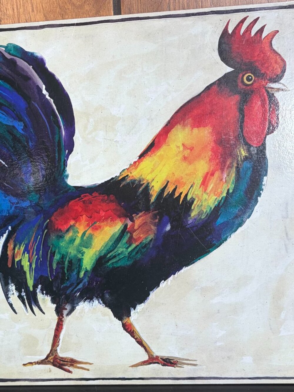 Set of 4 Benson Mills Watercolor Rooster Cork Farmhouse Placemats -Bright Colors